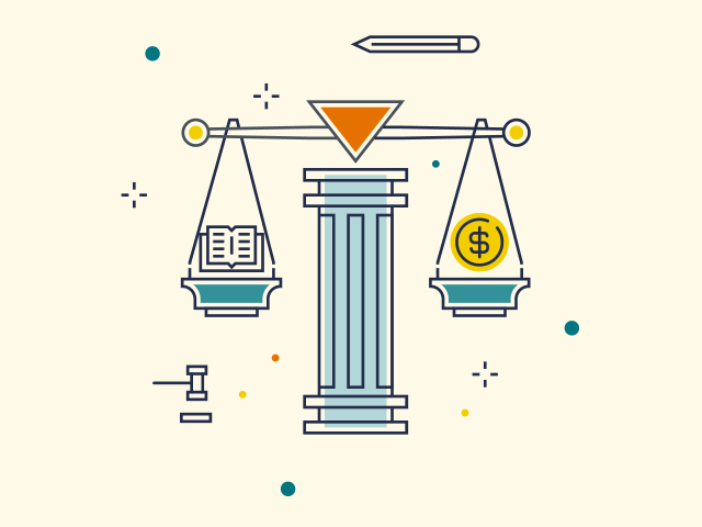 Illustration of scales weighing items