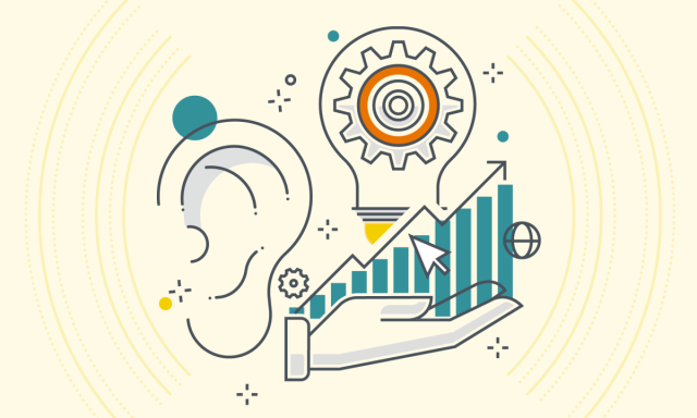 Graphics of an ear, a bar chart and a light bulb.